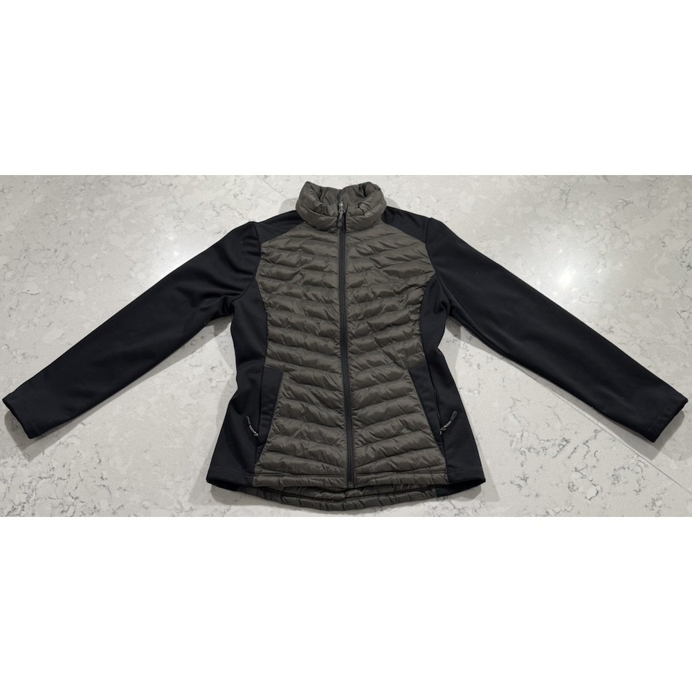 32 Degrees Heat Puffer Jacket Womens Small Green Black Mixed Media Quilted